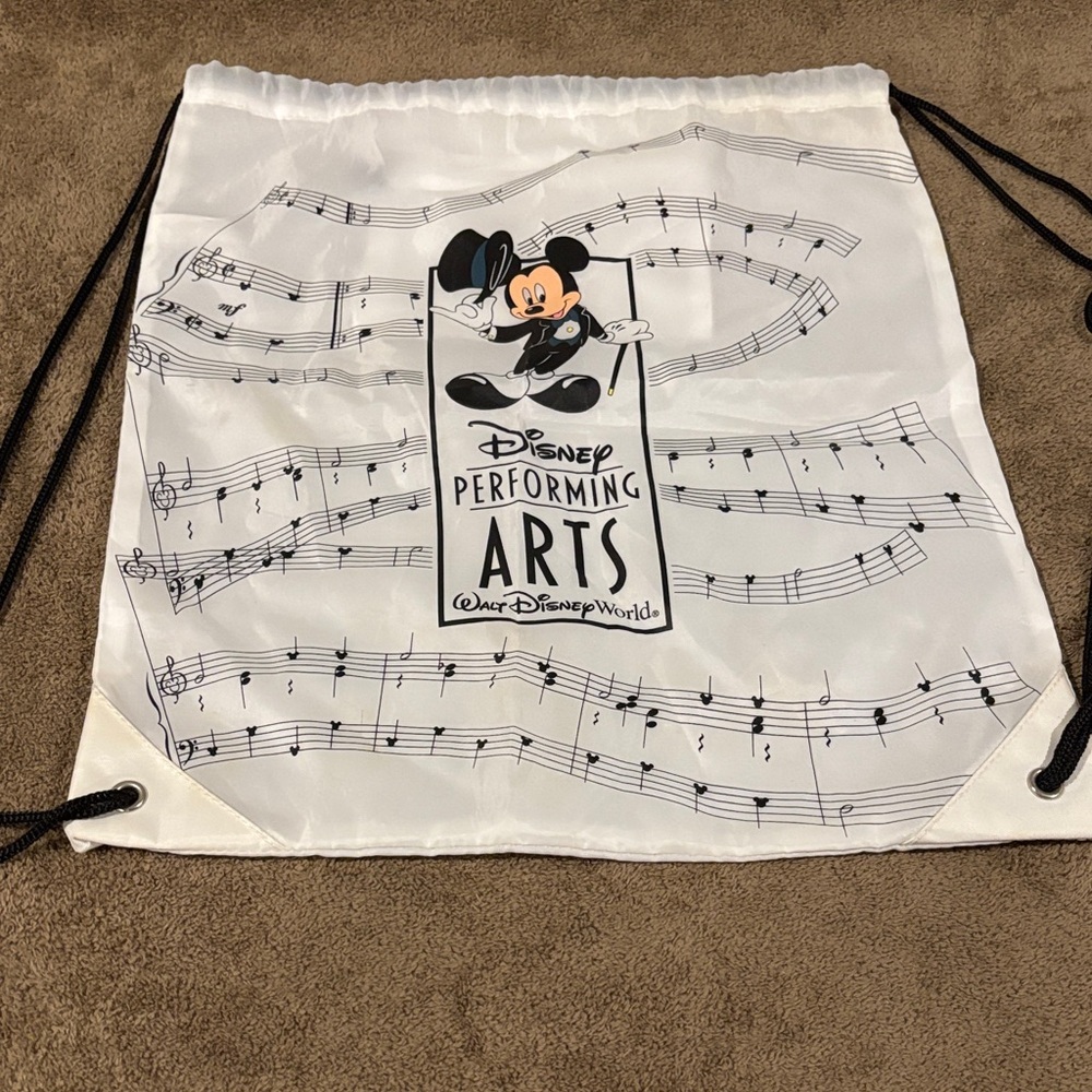 Disney White Drawstring Bag with Musical Mickey Design